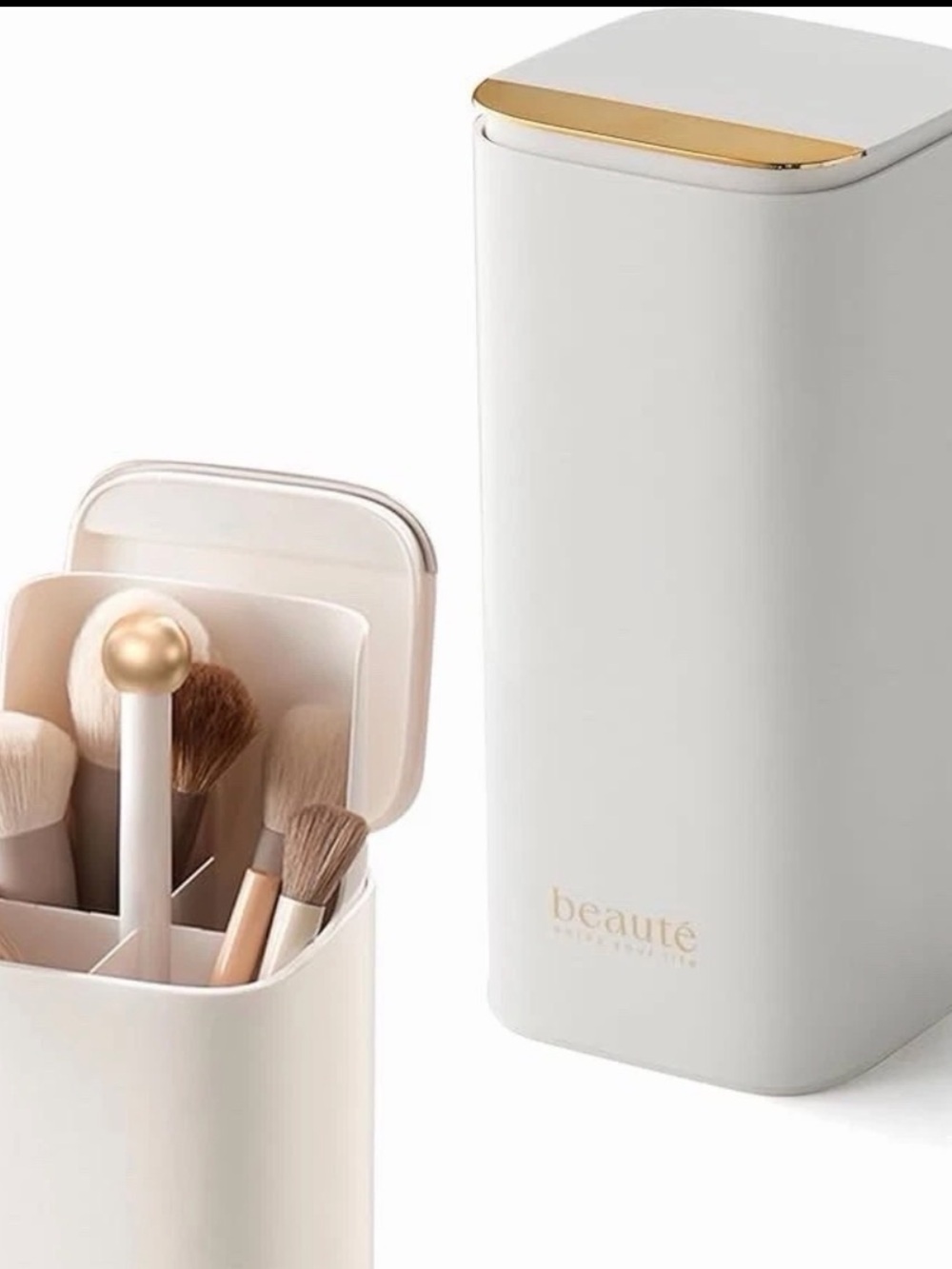 White & Gold Makeup Brush Holder Organizer